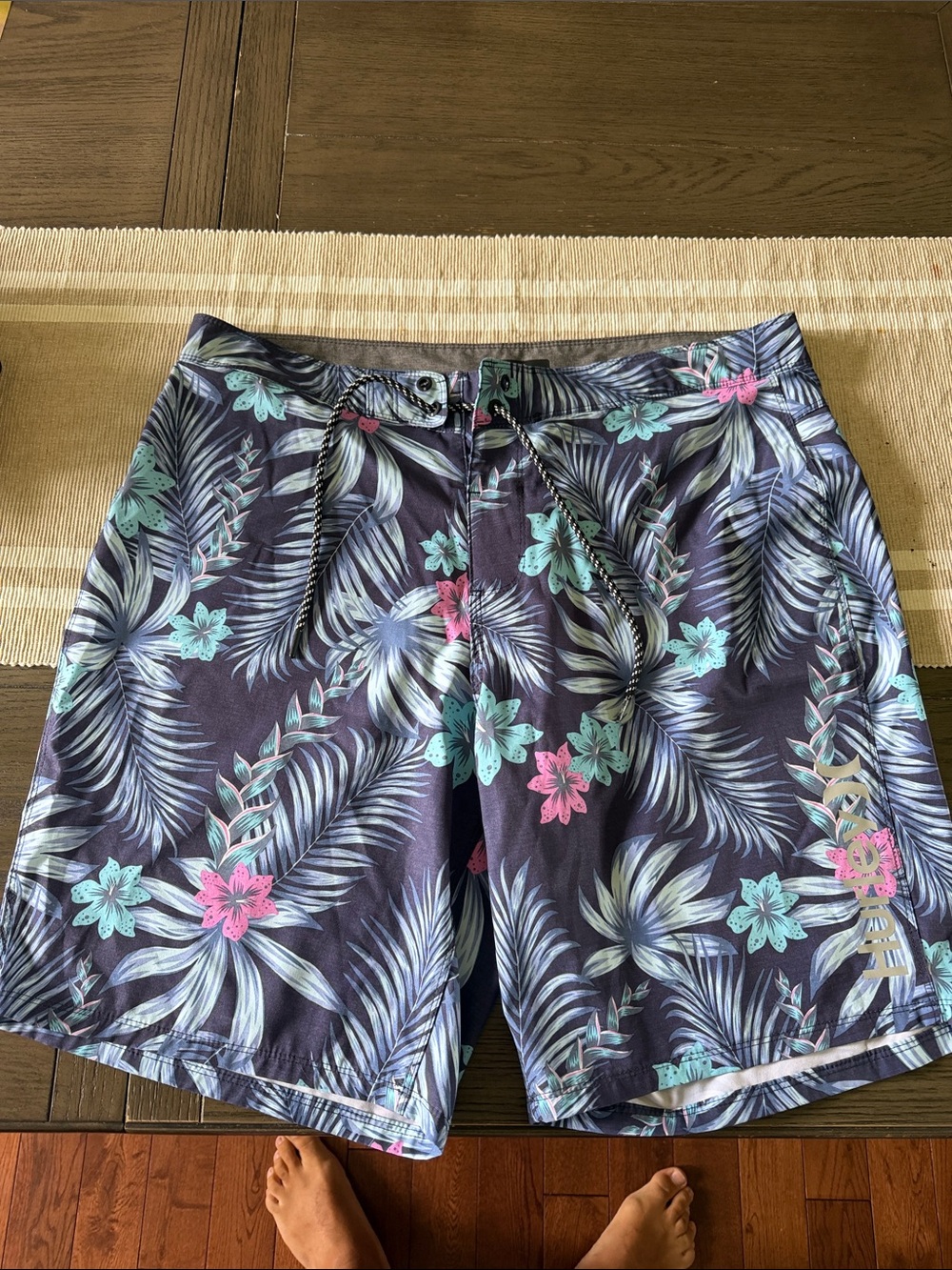 Hurley Navy Swim Board Shorts with Aqua & Pink Floral Print